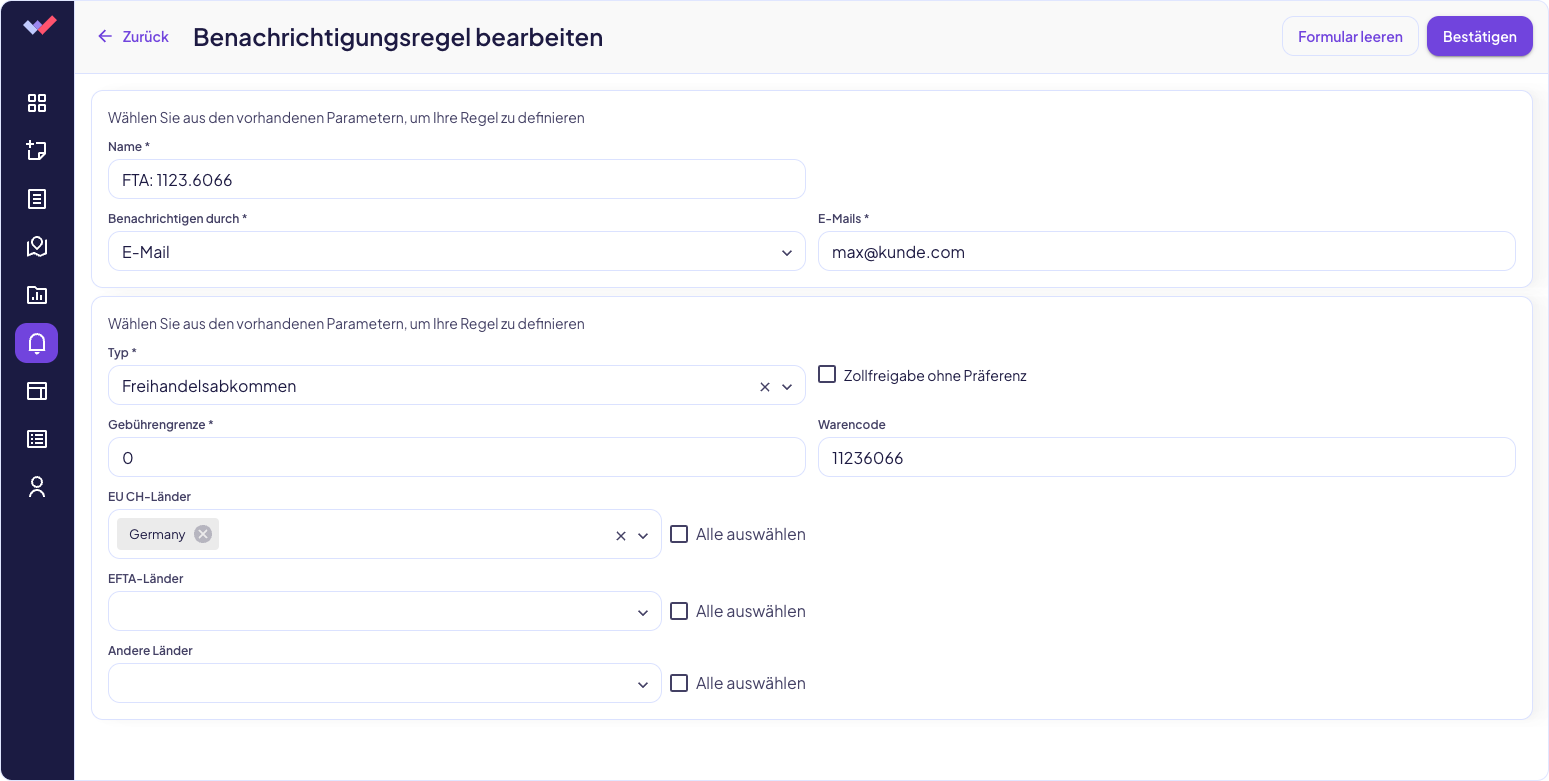 Benachrichtungen Regel bearbeiten