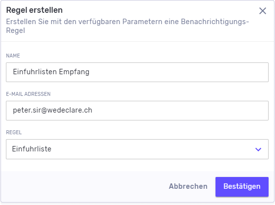 Benachrichtigungen Regel
